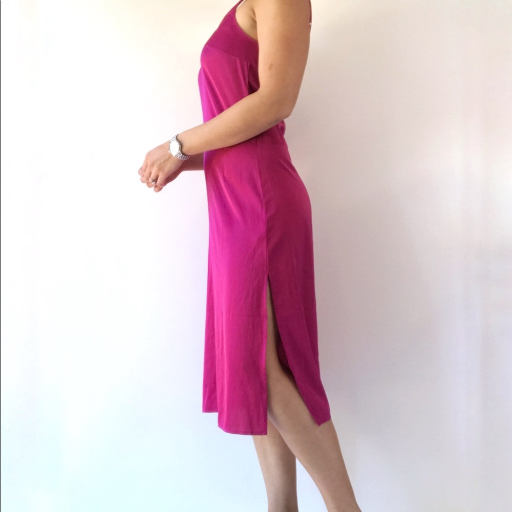 The Drop Hot Pink Satin Midi Tank Slip Dress